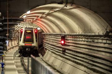 Warsaw metro train in the tunnel