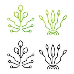 Smart farm icon.Agricultural technology.Farm logo.Eco tech emblem.Isolated on white background.Line art vector illustration.