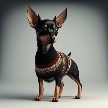 English toy terrier in Christmas Outfit