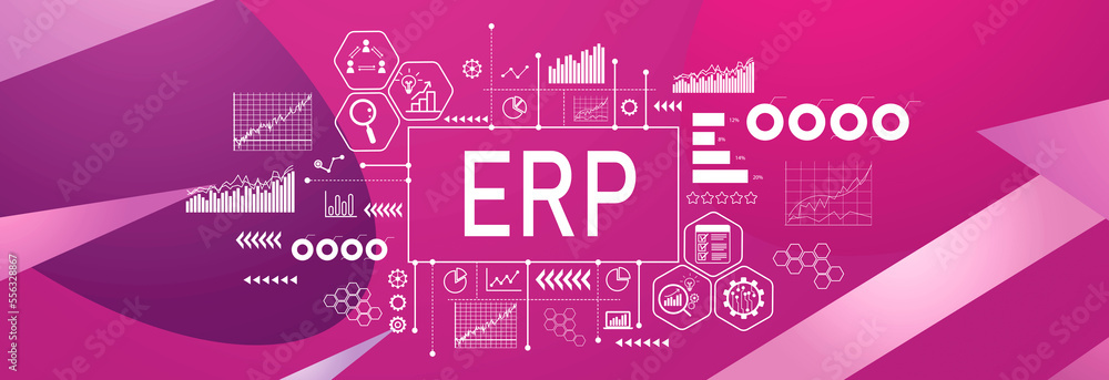 Poster erp - enterprise resource planning theme on a geometric pattern background