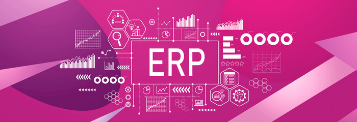 ERP - Enterprise resource planning theme on a geometric pattern background