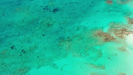 Top view on Elafonisi Beach in Greece by drone. Turquoise sea and lagoon