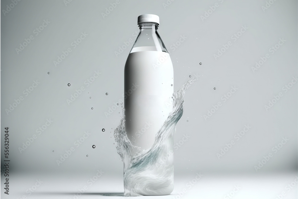 Aufkleber a bottle of water with a splash of water around it on a gray background with a white background and 