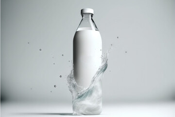 a bottle of water with a splash of water around it on a gray background with a white background and a white background., generative ai