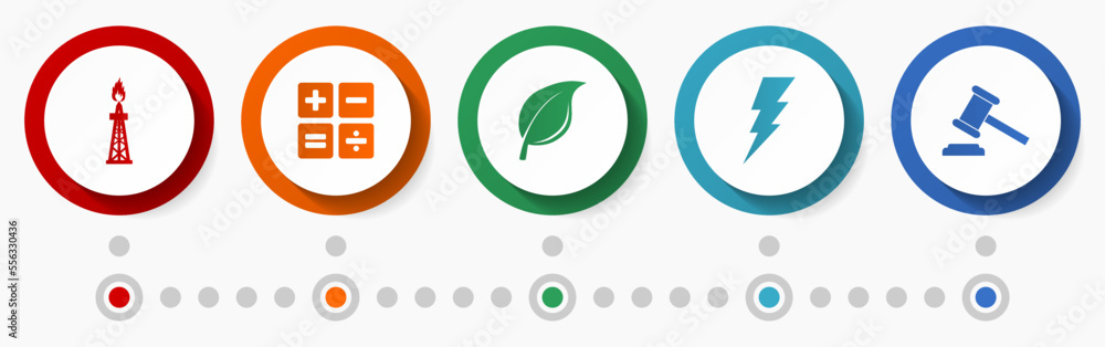 Poster industry vector icon set, technology power and energy flat design web buttons, business infographic 