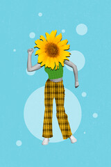 Composite collage photo of young dancing headless creative sunflower girl wear painting clothes...