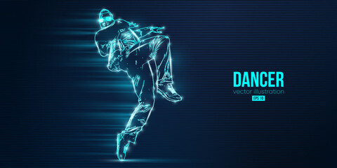 Fototapeta premium Abstract silhouette of a young hip-hop dancer, breake dancing man isolated on blue background. Vector illustration