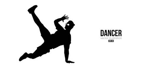 Abstract silhouette of a young hip-hop dancer, breake dancing man isolated on white background. Vector illustration