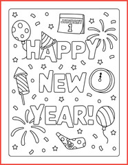 Christmas celebration, happy new year coloring page. Coloring Page for the Year 2023: Capture the Unique Moments of the Next Year with Color!