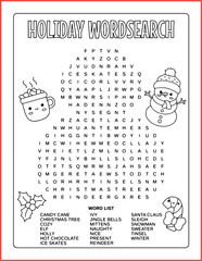 Holiday word search puzzle, Christmas word puzzle. Christmas activity. Fun activities for kids.
