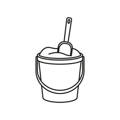 Bucket with sand and shovel icon. Vector. Line style.	