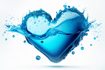 Liquid heart - symbol of love. Heart made purified transparent water on white background. St. Valentine's concept.  
Digitally generated AI image