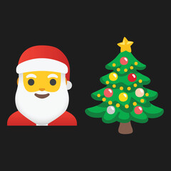 Christmas Tree and Santa Claus vector icon.