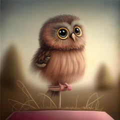 Generative AI: Cute owl animal in the forest illustration