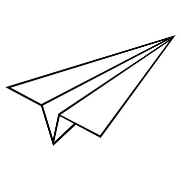 Símbolo de viaje. Icono plano 3d avión estilo origami. Avión de papel lineal hecho a mano