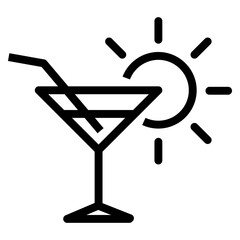 Logo beach bar. Ilustración aislada con cocktail con copa con sol lineal © teracreonte