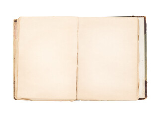 Old open book with blank pages. Isolated png with transparency