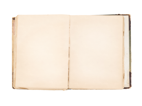 Old open book with blank pages. Isolated png with transparency