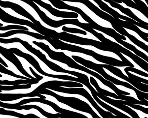 Full Seamless Tiger Zebra Pattern Textile Texture. Vector Background. Black and White Animal Skin for Women Dress Fabric Print.