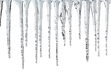 Large icicles frozen in cold winter weather