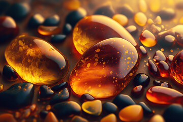 Beautiful amber pebbles, generative ai - obrazy, fototapety, plakaty
