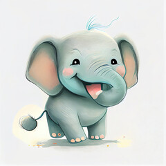 Generative AI: illustration of a happy cute elephant