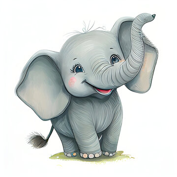Generative AI: illustration of a happy cute elephant