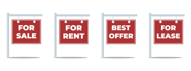 Sale real estate sign. For sale vector red sign. Vector isolated sign
