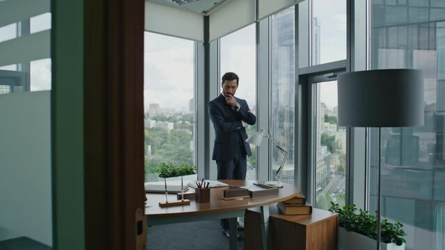 Professional investor standing office thinking investing in business project