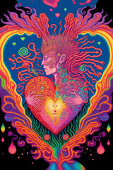 Fototapeta na wymiar valentines background psychedelic art style, Generative AI