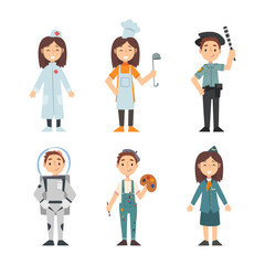 Cute Boy and Girl Having Different Profession Wearing Uniform Vector Set