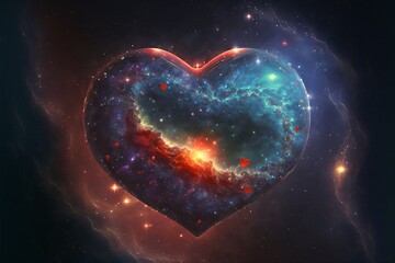 beautiful heart shaped galaxy in space, colorful, romantic, valentines card, generative ai