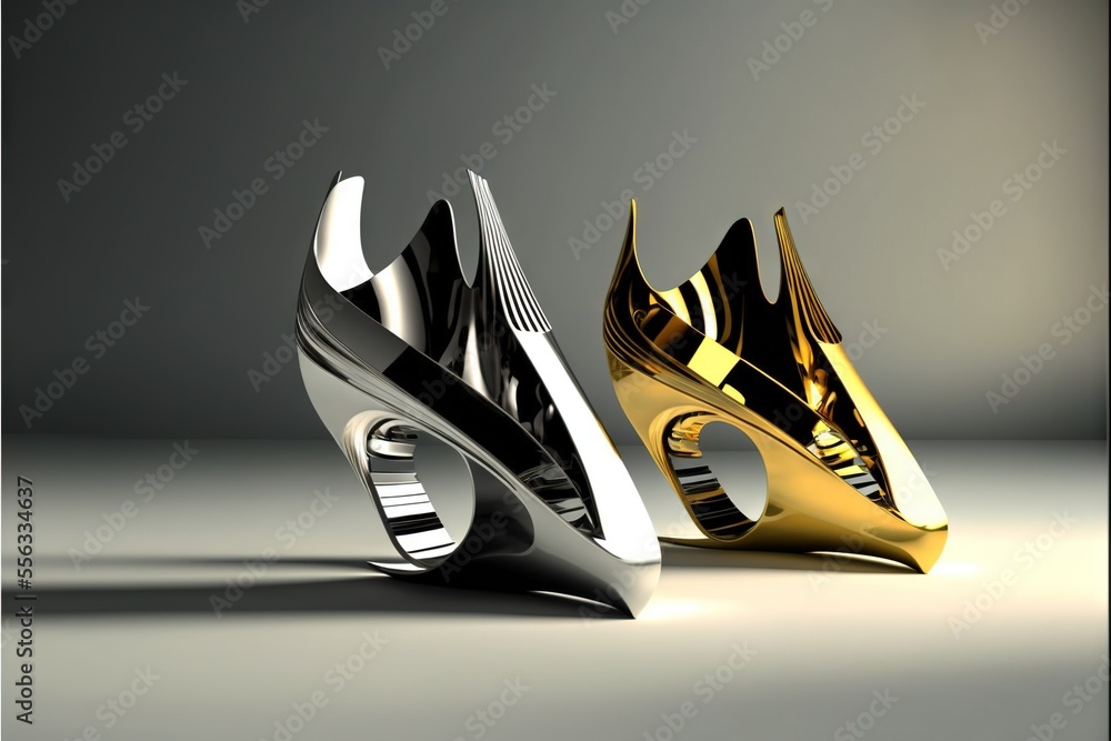 Poster a couple of different types of metal objects on a table top with a gray background and a black and w