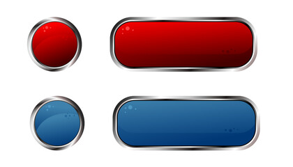 Red and blue glossy buttons with metallic, chrome elements