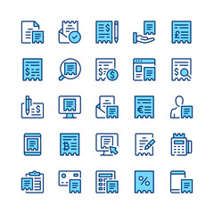 Receipt line icons. Blue color. Vector line icons set