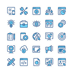 Web development line icons. Blue color. Vector line icons set