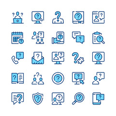 Question line icons. Blue color. Vector line icons set