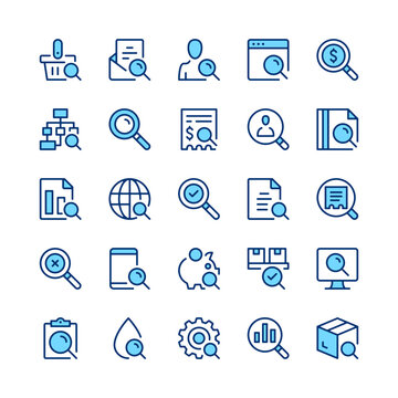 Search line icons. Blue color. Vector line icons set