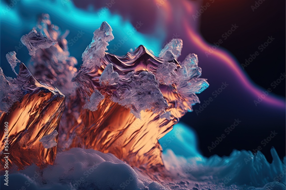 Aufkleber a close up of a piece of ice on a table top with a blurry background of ice crystals., generative ai