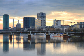 Fototapeta na wymiar Frankfurt am Main. December 2022. View of the embankment and the river Main.