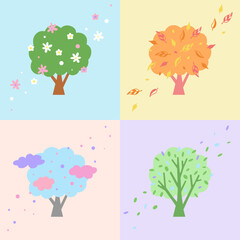 Vector illustration in pastel colors. Seasons trees at different times of year