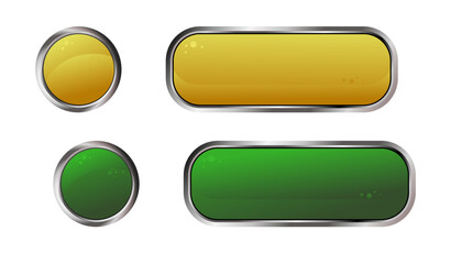 Yellow and green glossy buttons with metallic, chrome elements