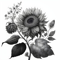 Sunflower Black Sketch Illustration