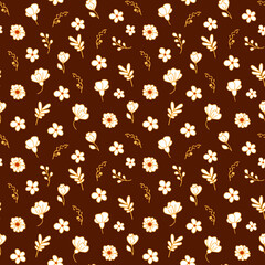 Floral pattern on a brown background. Seamless vector image.