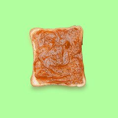 Sandwich toast bread with peanut butter, strawberry,nuts on wooden cutting board. kids childrens baby's sweet dessert, healthy breakfast,lunch, food art on gray background,top view,flatlay