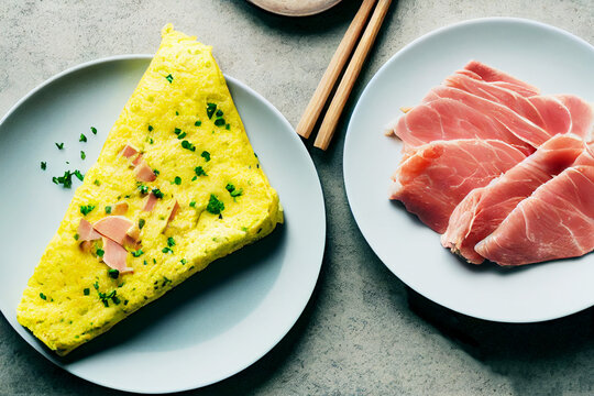 Delicious creamy omelet with ham Generative AI