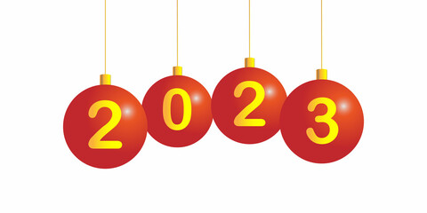 Realistic hanging glass red christmas balls new year 2023