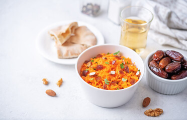 Carrot nuts dated moroccan salad in a bowl