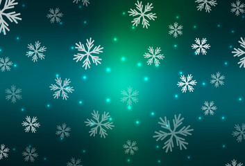 Light Blue, Green vector texture with colored snowflakes, stars.