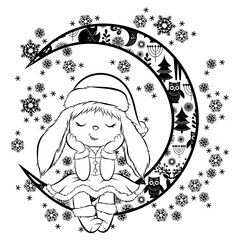 Line Art bunny on the moon